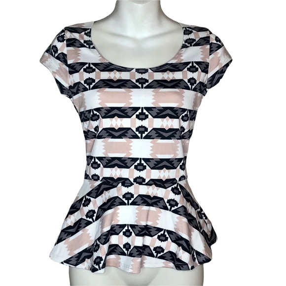 Charlotte Russe Tops - Charlotte Russe Flared Southwestern Aztec Blouse Pink Black Top Size Small